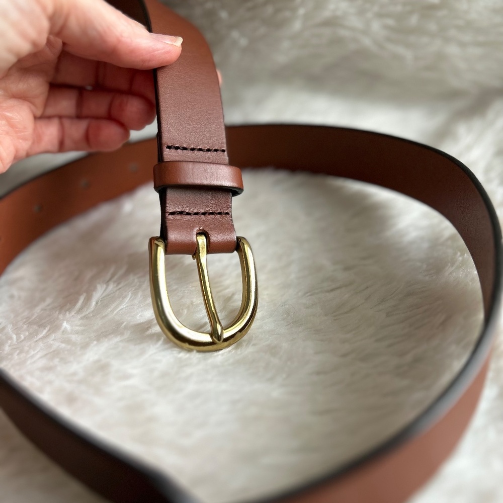 J. Crew Brown Leather Belt with Gold Buckle - Picture 2 of 9